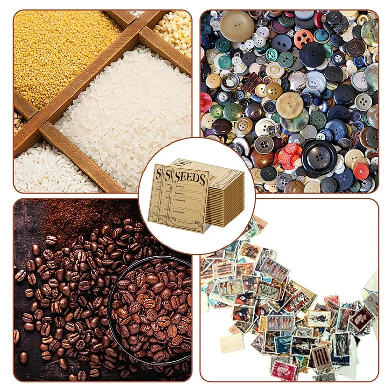 100Pcs Seed Envelopes 3.1X4.7 Inch, Seed Envelopes Brown Paper Seed Packets Envelopes For Storage Vegetable Preprinted Designs