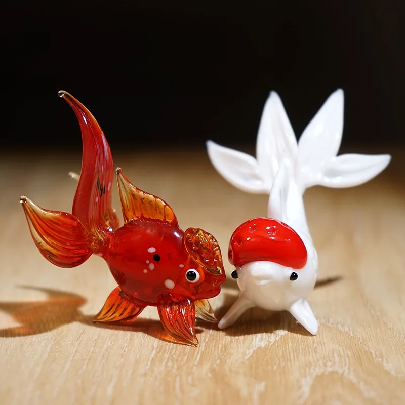 تماثيل زجاجية منفوخة يدويًا على شكل سمكة ذهبية مصنوعة يدويًا، وحدة تحكم تلفزيون للكمبيوتر المكتبي، ديكور فريد لغرفة المعيشة #4