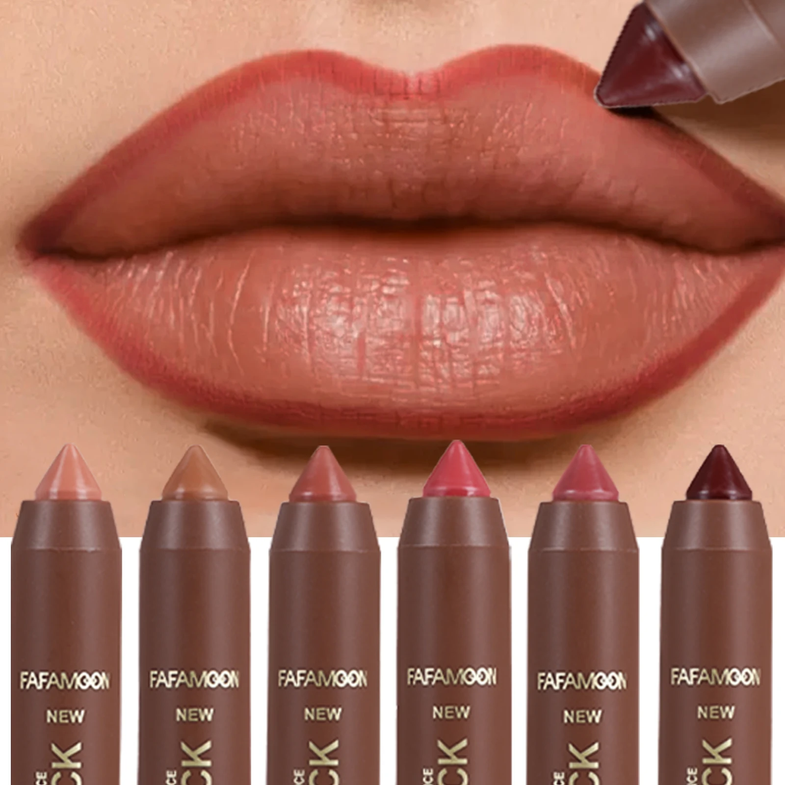 قلم تحديد الشفاه ذو 6 ألوان غير لامعة من FAFAMOON، قلم تحديد الشفاه المخطط المقاوم للماء والعرق وغير لاصق، قلم أحمر الشفاه #6