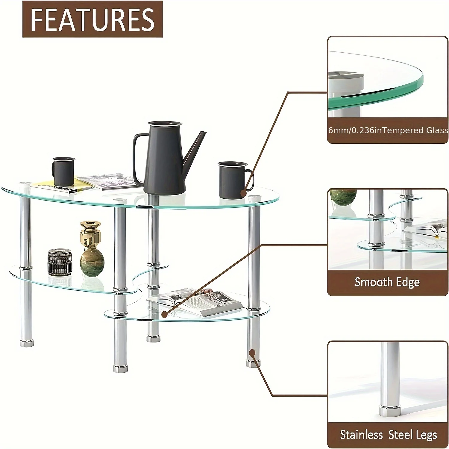 Mesa De Café De Vidro Oval Transparente, Pernas De Aço Inoxidável, Moderno Minimalista Centro, Sala De Mobiliário Decoração