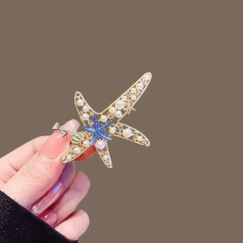 Perle Strass Hohl Seestern Haarnadel Frühling Clip High-end-frauen Hinterkopf Halb-gebunden Haar Clip Koreanische haar Zubehör