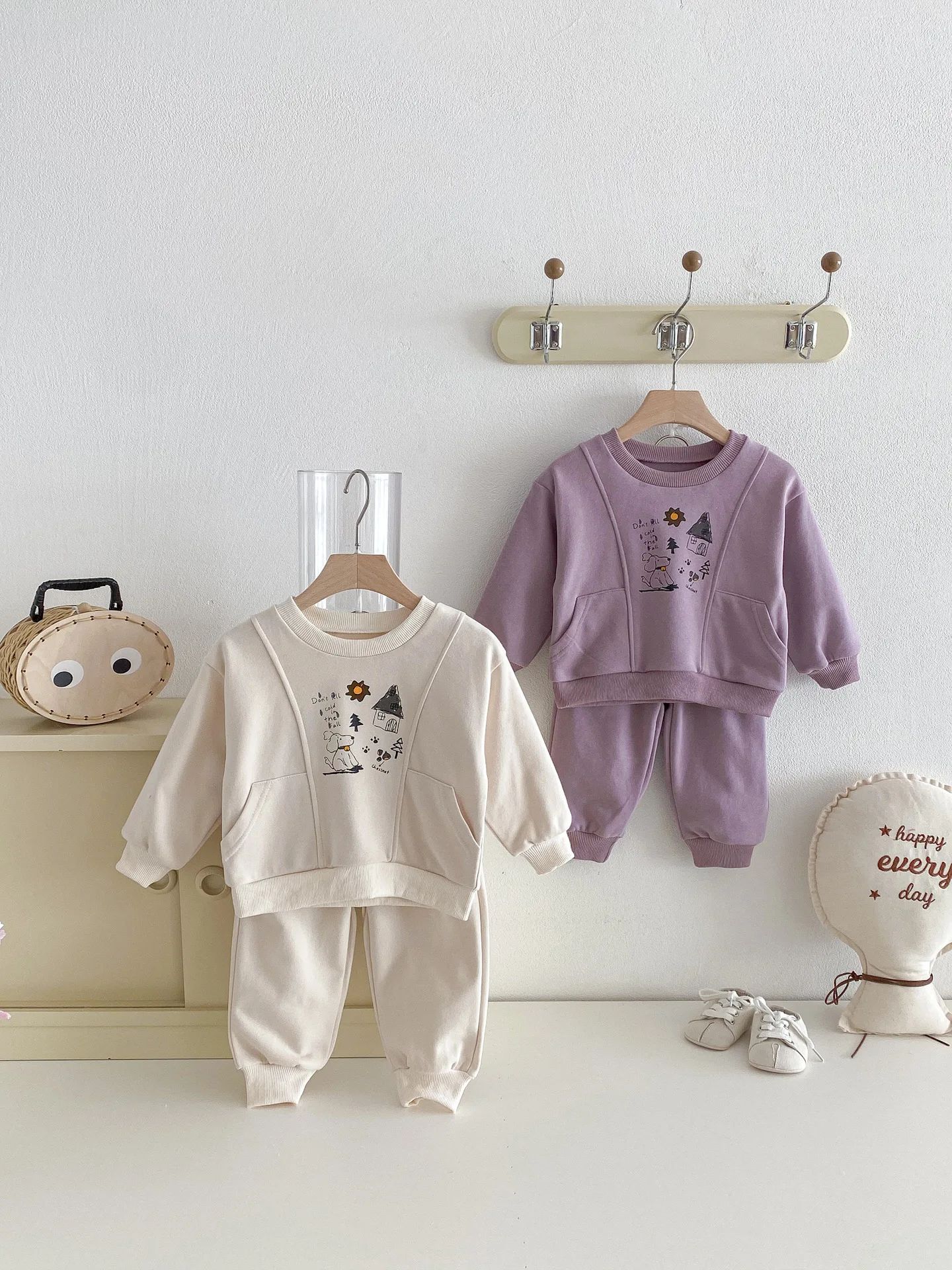 2026 Spring New Baby Long Sleeve Clothes Set Boys Girls Cartoon Print Sweatshirt + Pants 2pcs Suit Kids Toddler Casual Outfits