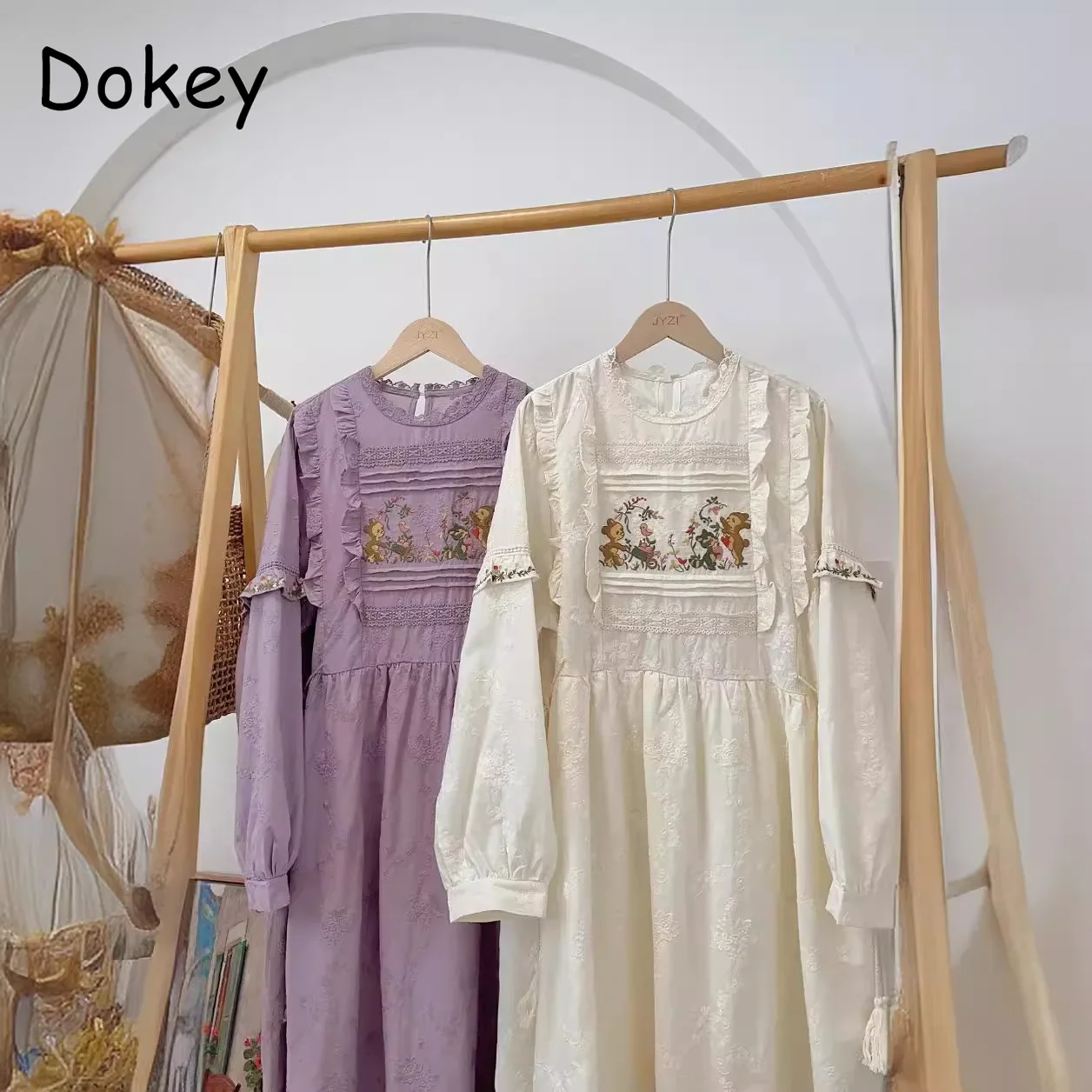 Vintage Floral Embroidery Short Sleeve Dress Women Japanese Mori Girl Spring Sweet O-Neck Cotton Linen Dress vestidos para mujer