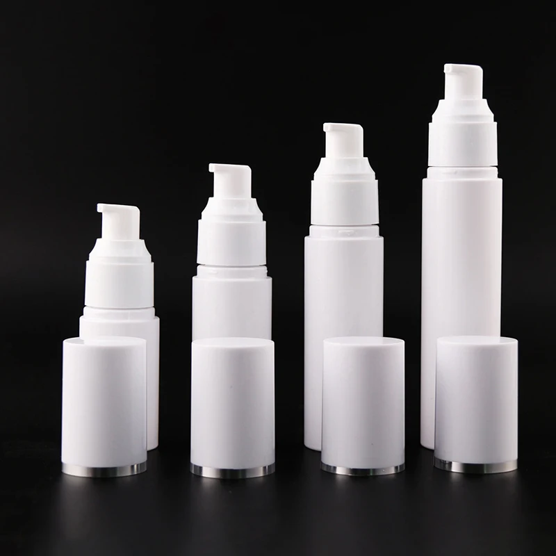 1 Pc Pump Bottle Airless Empty Plastic Container White Cosmetic Bottles Cylindrical Refill Tubes Silver Line Cap