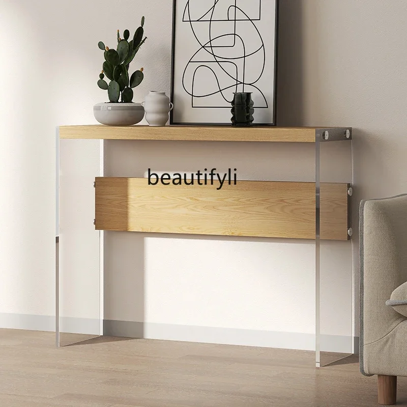 

xz1zq Solid Wood Console Tables Extremely Narrow Home Side View Table Decoration Small Strip Table Acrylic Console