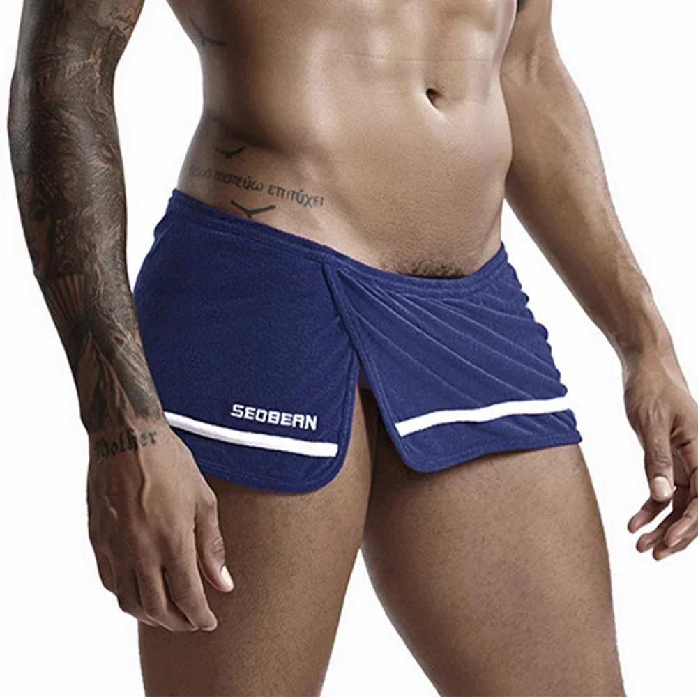 Lado masculino Split Sport Shorts, umidade Wicking, calcinha elástica, bolsa embutida, camisa Jock, roupa interior tanga, conforto Fit Cuecas