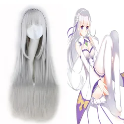 Life in a Different World from Zero Emilia Cosplay Wigs Long Sliver Straight Heat Resistant Synthetic Hair