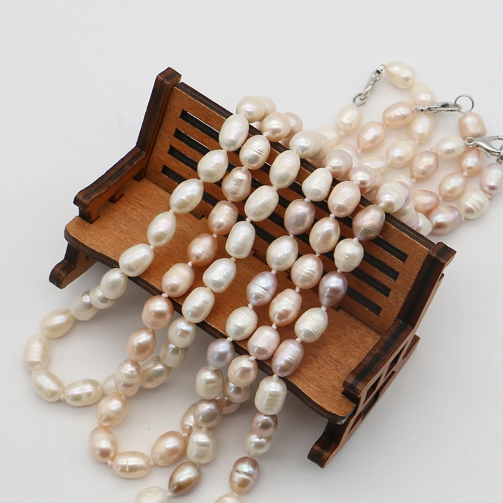 

Multi-color Natural Freshwater Pearl Necklace Rice Shape Threaded Pearl With Lobster Clasp Design Woman Elegant Necklace Jewelry