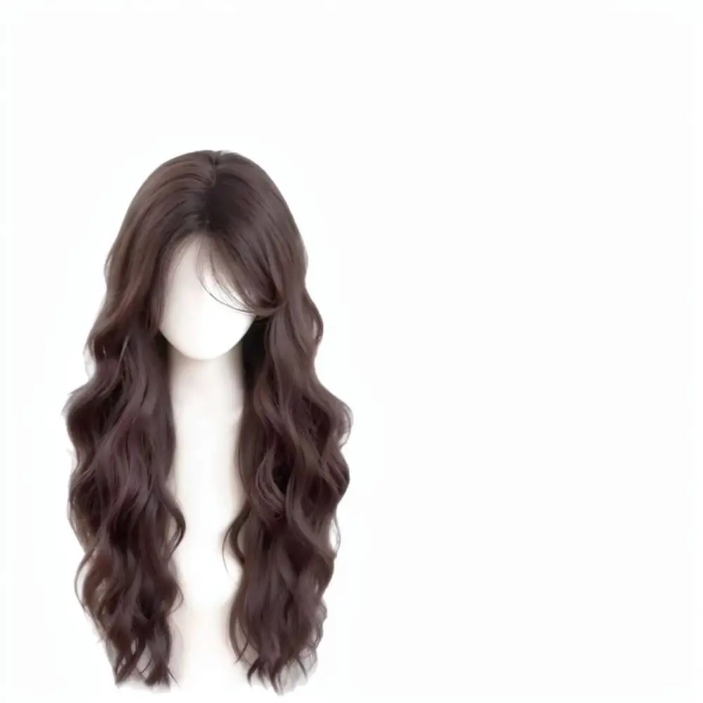 Natural Long Wavy Full Wig Heat Resistant Fiber Middle Part Breathable Cap Fashion Hairpiece For Daily Use Women