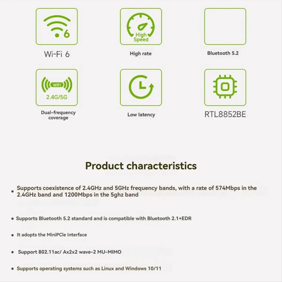 High-quality PC accessories in Stock RTL8852BE Wifi 6 Wireless Network Card Gigabit Dual-Band