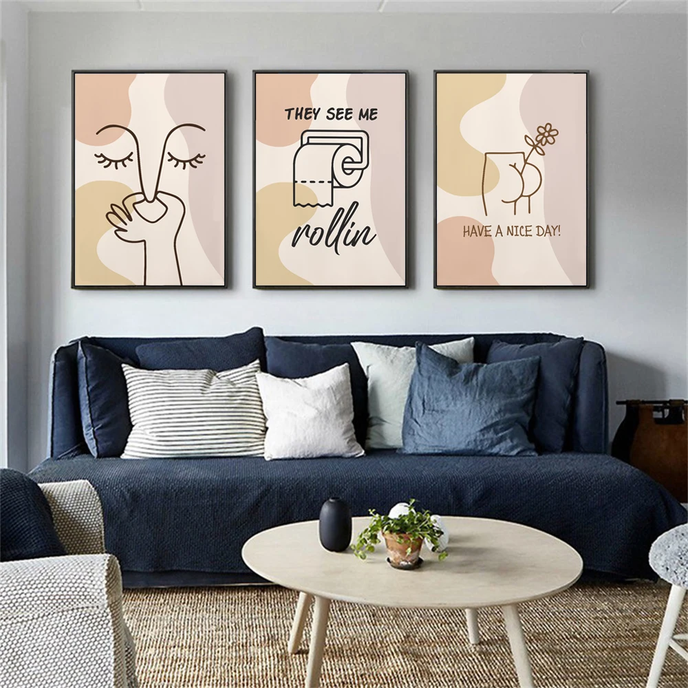 

Norcic Boho Funny Toilet Poster Bathroom Wall Art Canvas Painting Prints Neutral Colors Humoristic Bathroom Toilet WC Decor