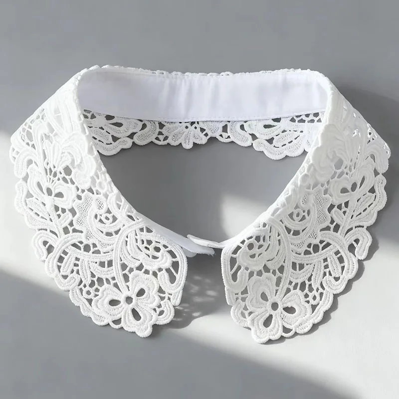 블랙/화이트 속이 비치는 자수 셔츠 여성용 정장용 가짜 칼라 탈부착 가능한 라운드 넥 셔츠 탈부착 가능한 칼라 장식용