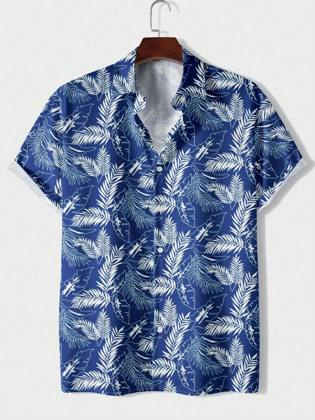 Hawaiian Tropical Botanical Print Men\'s and Women\'s Fashionable Lapel Shirts Short Sleeve Button-Down Shirts Seaside Tops