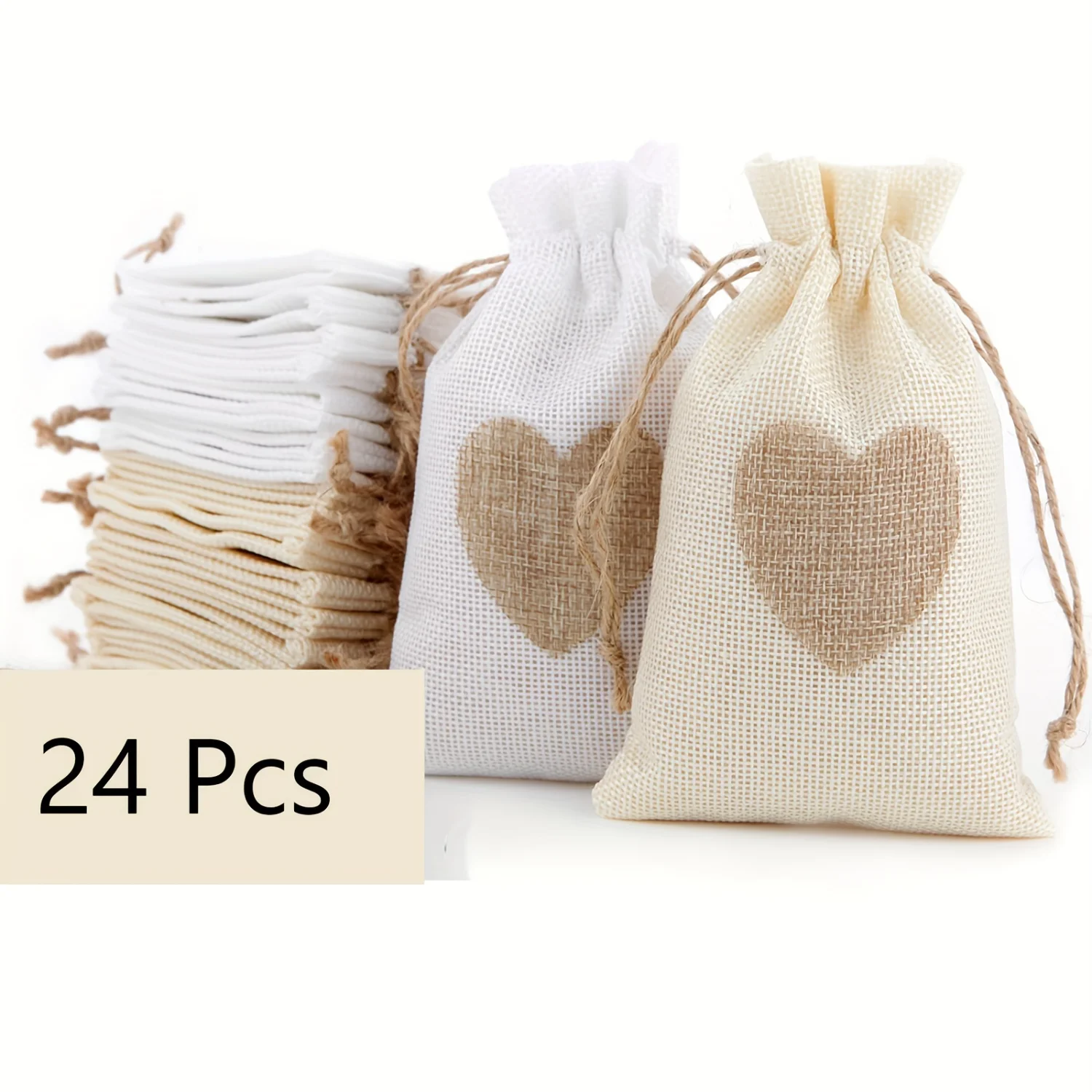 8/24 Packs, Burlap Gift Bags With Drawstring, 4×6inch. Heart Burlap Pouch Candy Gift Linen Pockets With Thank You Tags For Vale