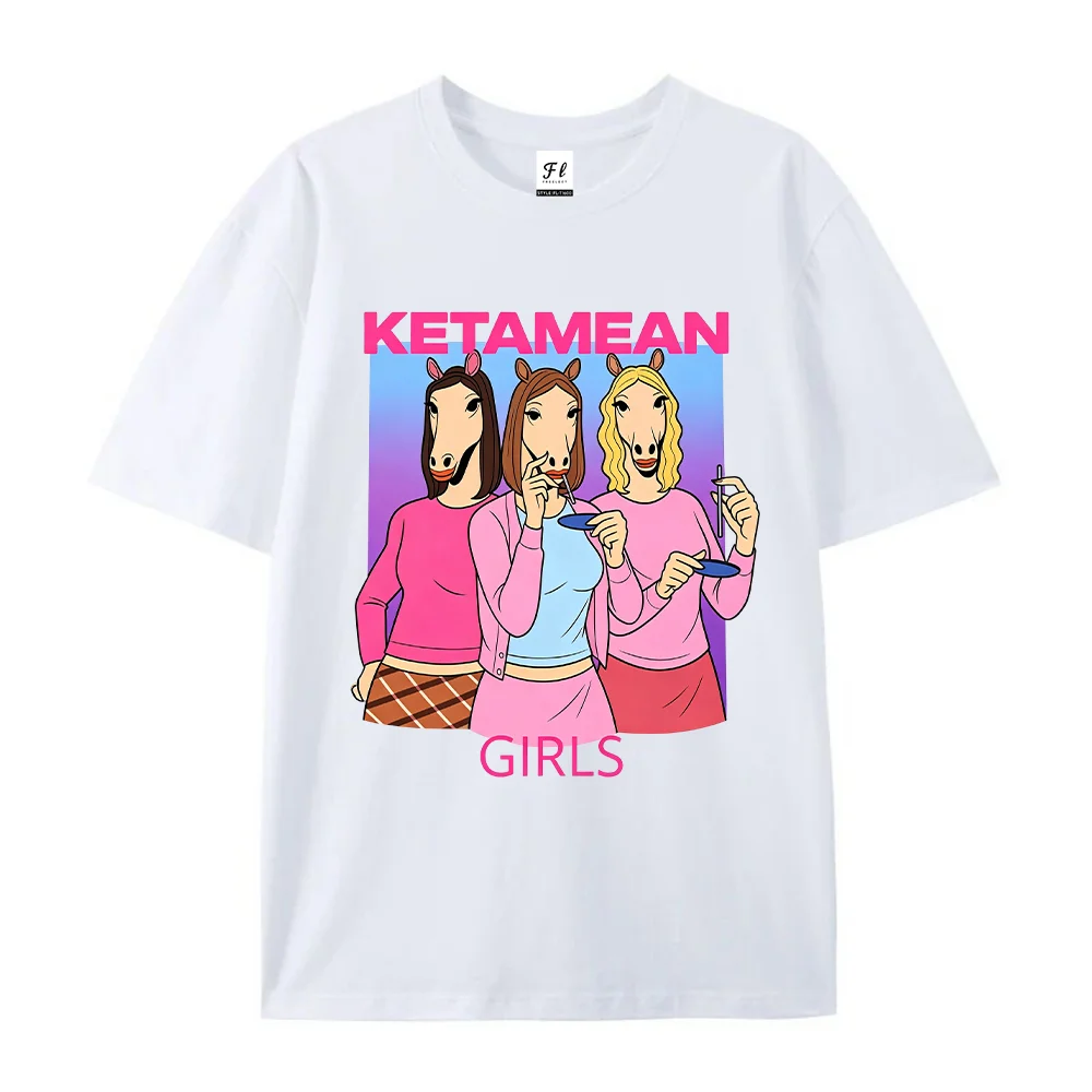 Camiseta de mujer con estampado de caballos, diseño de la marca Ketamean, ideal para el verano, de manga corta, corte informal, cuello redondo, estilo Harajuku, prenda de moda holgada.