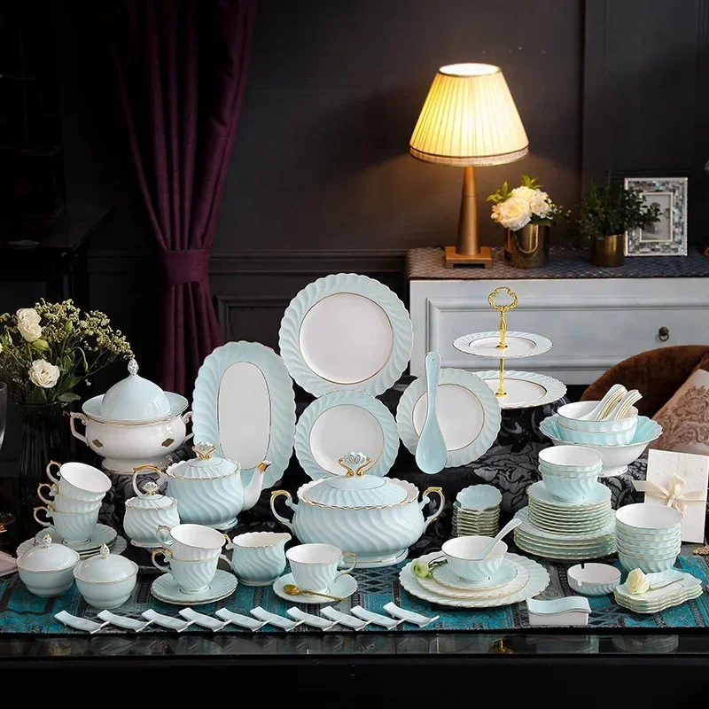 

Простая и роскошная костяная фарфоровая посуда, гостиничная форма, нить, керамические миски с золотым краем, посуда, подарочные коробки