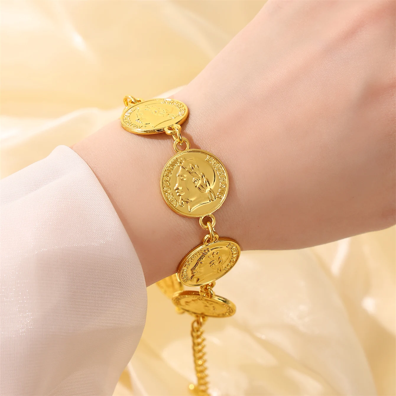 

Algerian Alloy Coin Bracelet Napoleon Head Bracelet With Adjustable Women's Wedding Party Jewelry