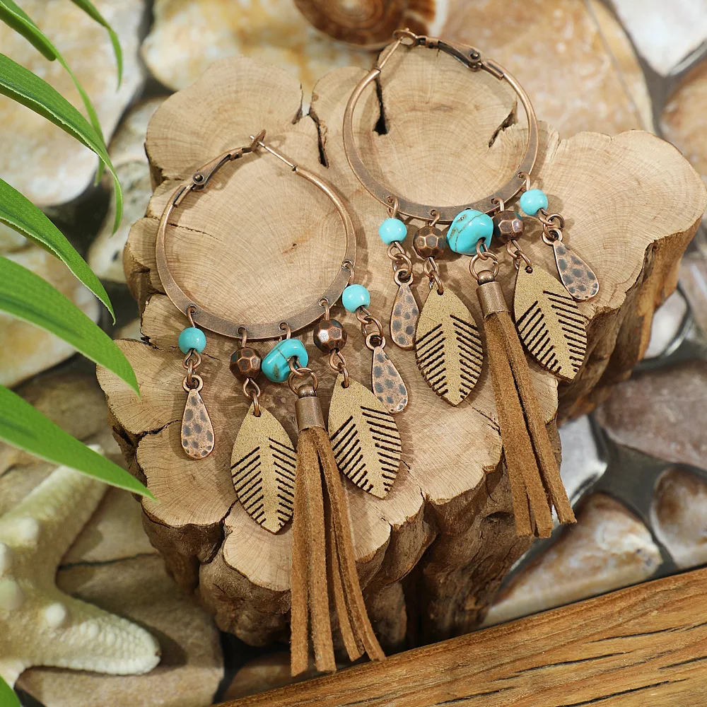 Vintage Bohemian Geometric Brown Dangle Earrings for Women Fashion Ethnic Temperament Flower Water Drop Tassel Earring Jewelry