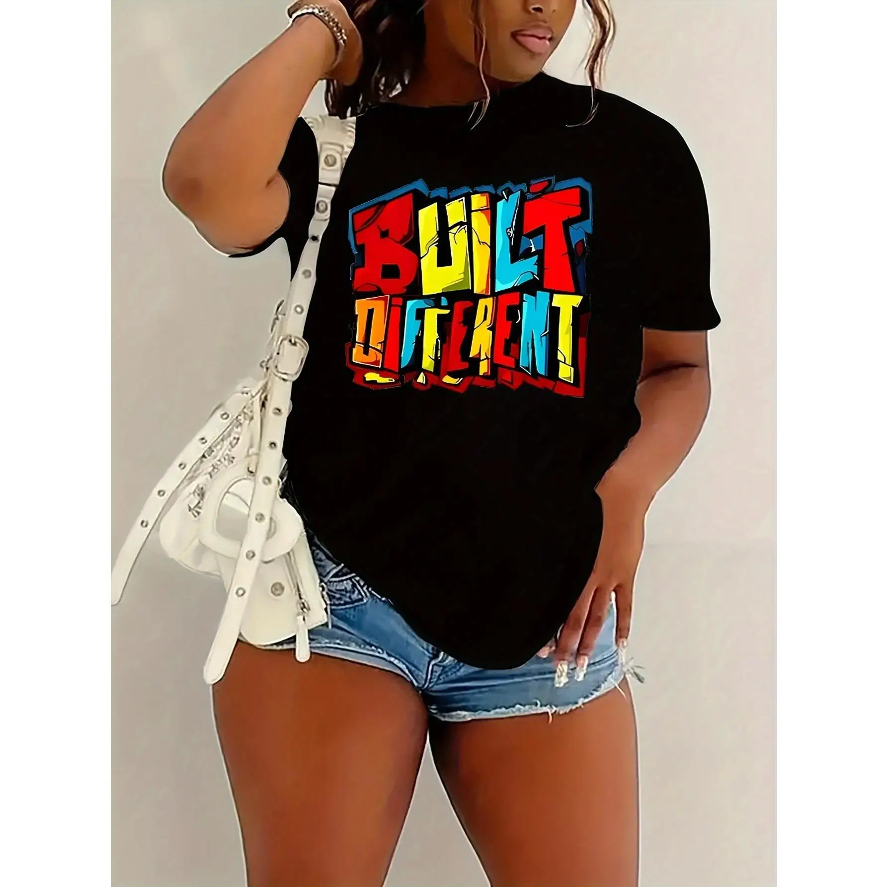 

Summer women's clothing front printed short-sleeved T-shirt top comfortable breathable fabric casual sports style colorful lette