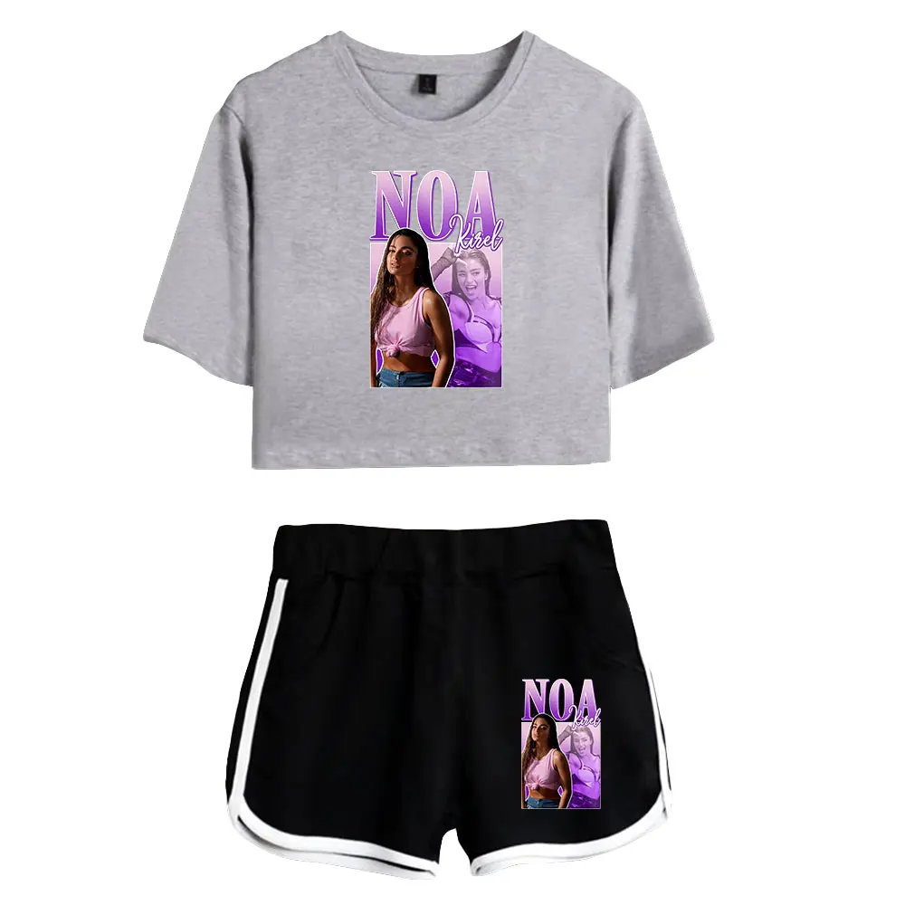 Mulheres Fitted Crop Top e Shorts Set, Noa, Kirel, Rock, Fãs de música, Midriff-Baring, Ginásio, Streetwear, Calças, Mulheres, Camiseta havaiana