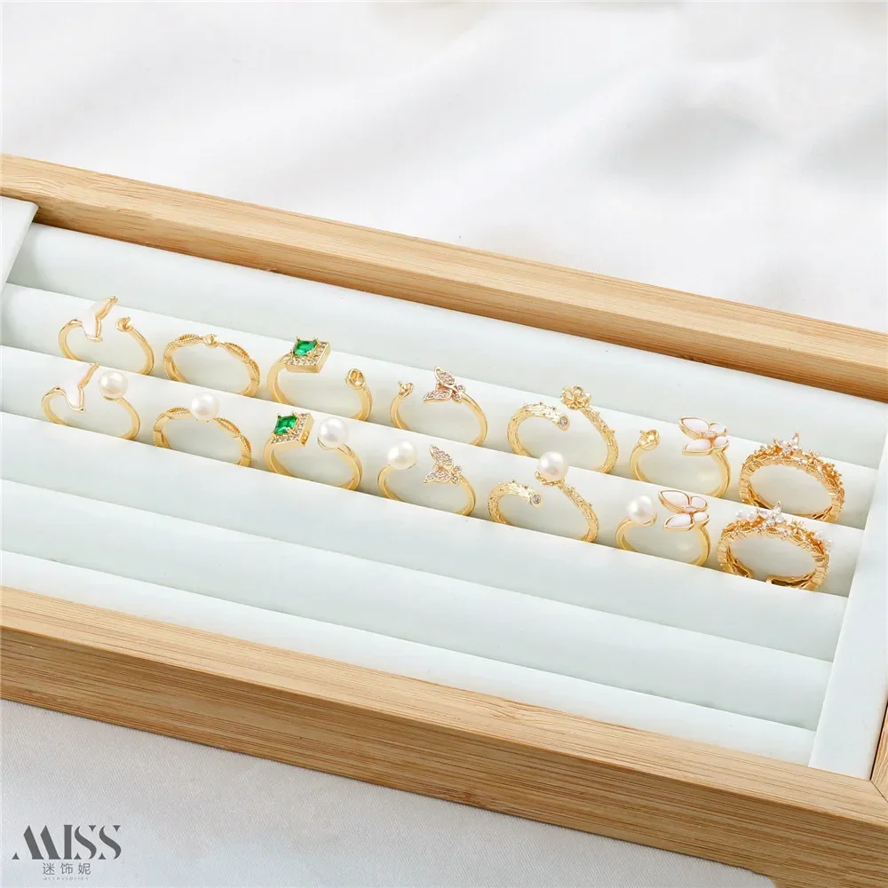 Bague en Zircon incrusté d'or 14K, coquille blanche naturelle, perle papillon, avec bouche mobile et porte-aiguille, accessoires de bricolage