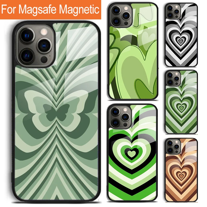 Sage Green Coffee Love Heart Latte Phone Case For iPhone 16 15 14 13 12 11 Pro Max Plus Magsafe Magnetic Wireless Charging Cover