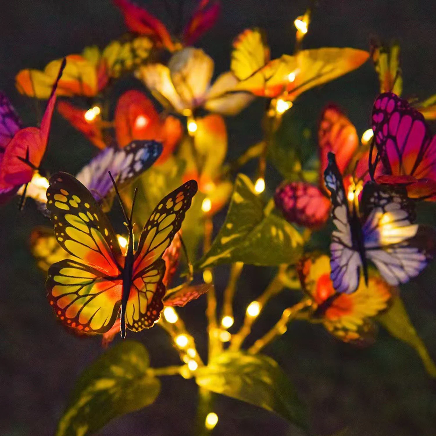 1PC Solar Garden Lights Outdoor, Flower & Plant Shaped, ABS+Iron Waterproof, Solar Powered for Yard/Pathway/Lawn Decor