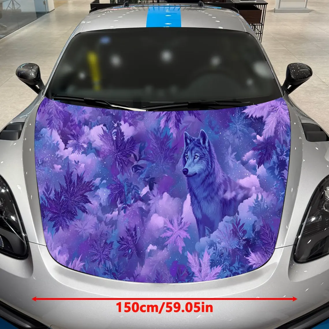 Car Decal Wolf with Purple Floral Artistic Background & Mystic-Nature-Inspired Gothic Aesthetic Car Hood Sticker, Waterproof Sel