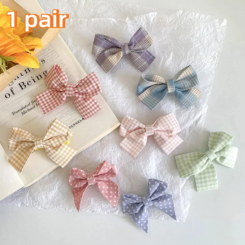 

2Pcs/Set Solid Color Kids Bows Hair Clips for Baby Girls Handmade Plaid Bowknot Hairpin Barrettes Photograph Hair Accessories