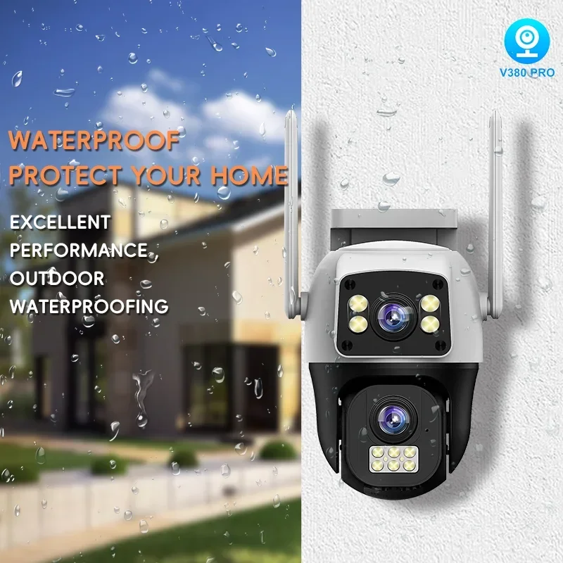 8MP HD Dual Screen WIFI IP Camera Outdoor 4K Dual Lens Camera Ai Human Detection Waterproof CCTV Video Security Camera V380 APP