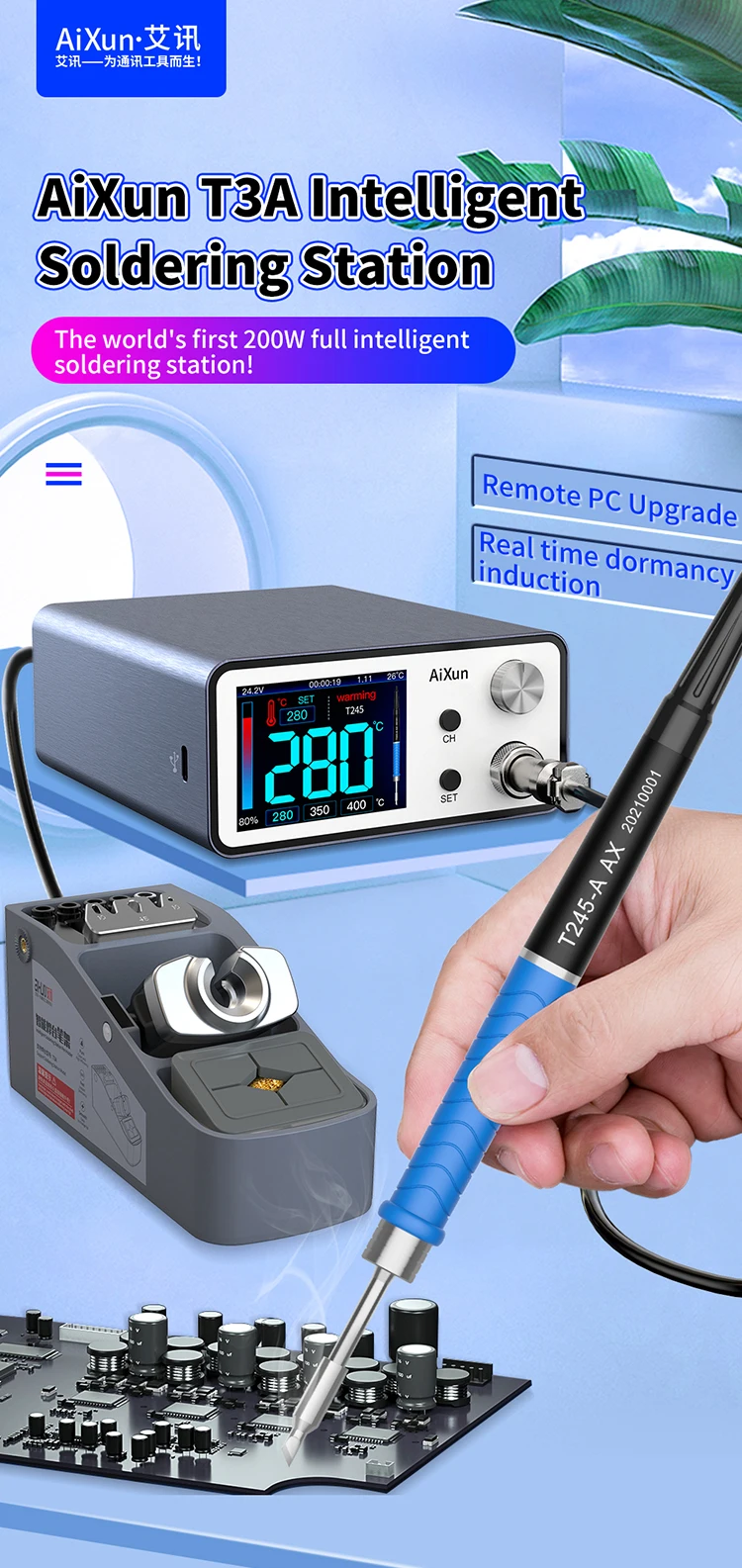 

Brand New Aixun T3A Host 200W Supports T245/T12 Pen/nano Precision Welding Super Electrostatic Protection Design