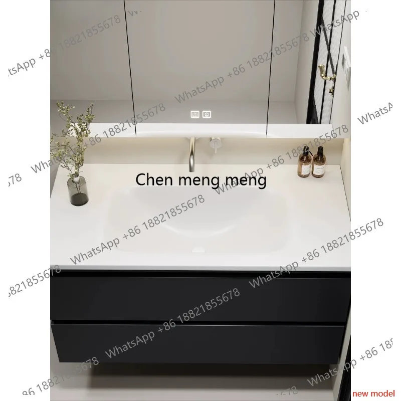 

Современный комплект мебели для ванной комнаты в стиле лайт-люкс: тумба с интегрированной раковиной из Corian и каменной плиты, индивидуальная комплектация A178