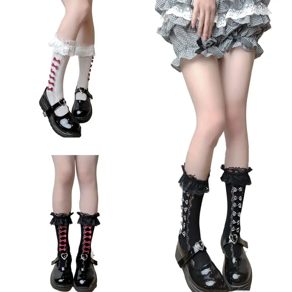 

Comfortable Gothic Lolita Socks Bowknot Fishnet Mesh Loose Stocking Ruffles Breathable Ankle Lace Socks Womens