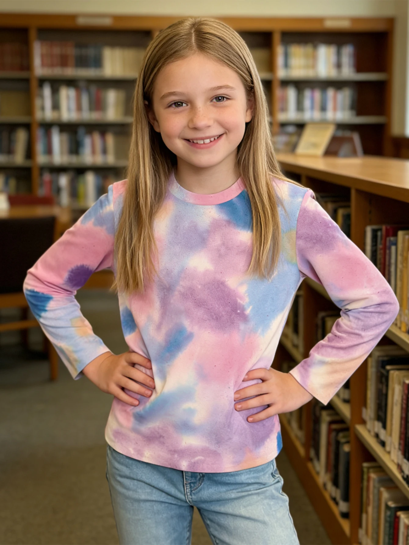 

2026 girls pink and purple gradual change tie-dye long-sleeved T-shirt, middle-aged children's spring and autumn top