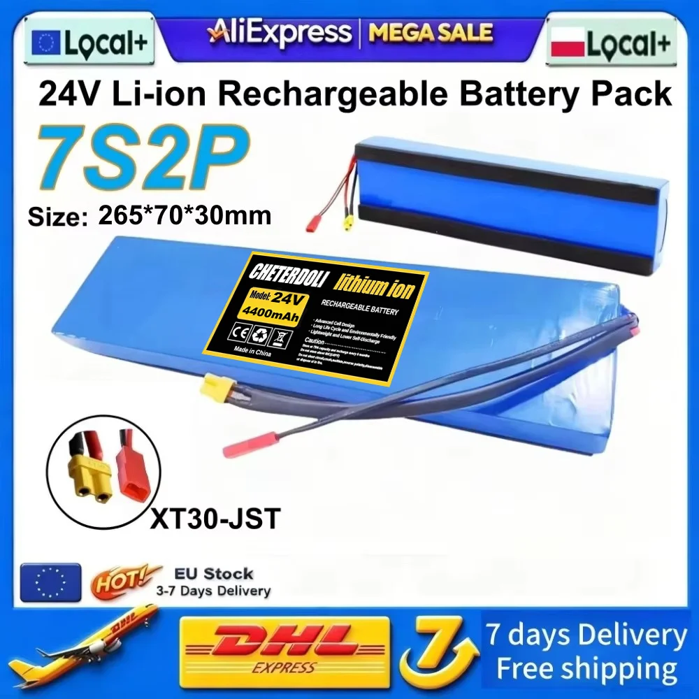 24V 7S2P 4400mAh 18650 Lithium-Akku-Pack mit eingebauter BMS-Schutzplatte, wiederaufladbarer Ersatzakku für Elektroroller-Ersatzteile