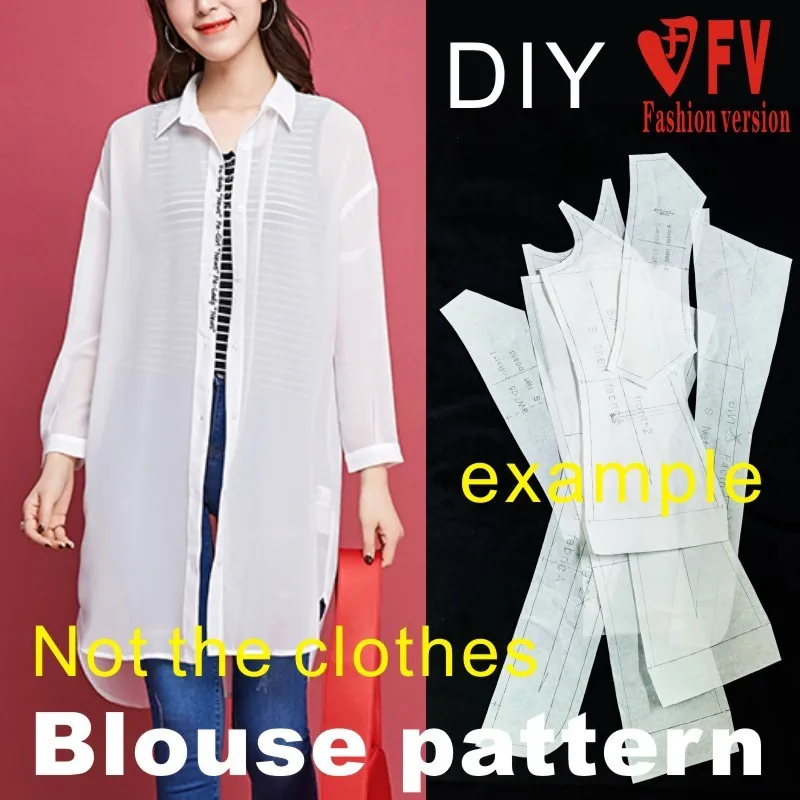 Cutting drawing women's mid-length style shirt pattern 1:1 clothing effect drawing BCY-86