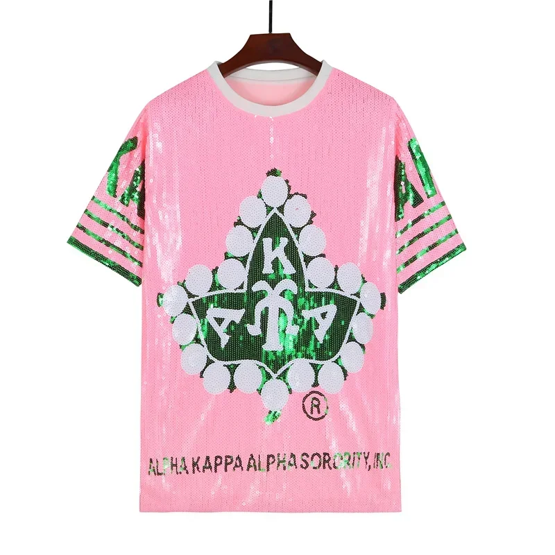 

Summer Geometry Short Sleeve Letter Sequins Streetwear T-Shirt Round Neck Hip Hop Straight Night Club Fashion Women's Top