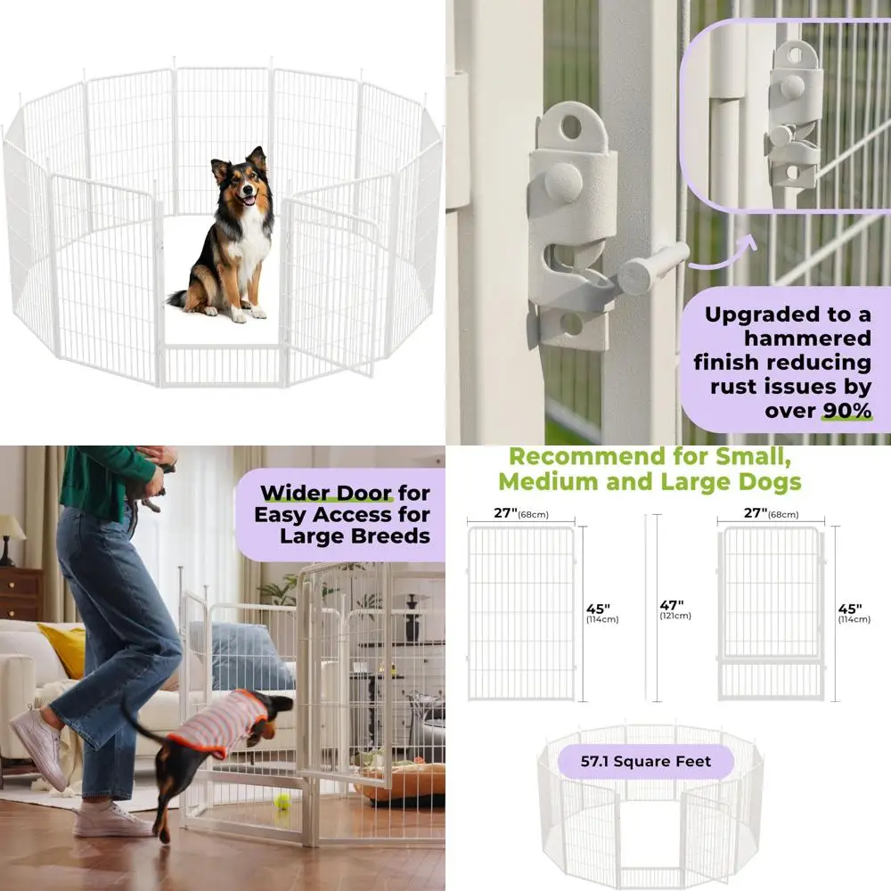 روضة أطفال داخلية كبيرة للكلاب، سياج للحيوانات الأليفة مقاس 45 بوصة و12 لوحة، سهل الإعداد، مضاد للصدأ، أبيض للعلبة الآمنة #1