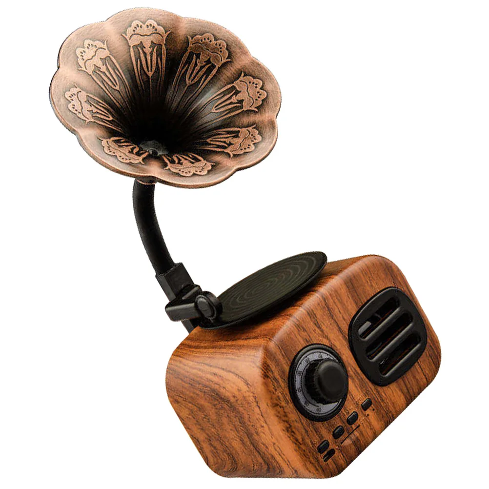 

Phonograph Turntable Wireless Speaker Gramophone Shape Mini Stereo Hifi Bass Portable Rechargeable Mp3 Wma Wav Music Player