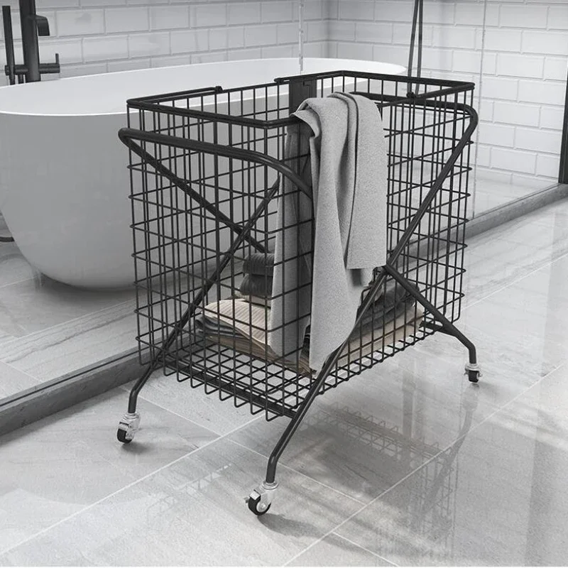 

Nordic Wrought Iron Laundry Baskets Bathroom Dirty Clothes Basket Toy Clothes Storage Basket With Wheels metal basket Household