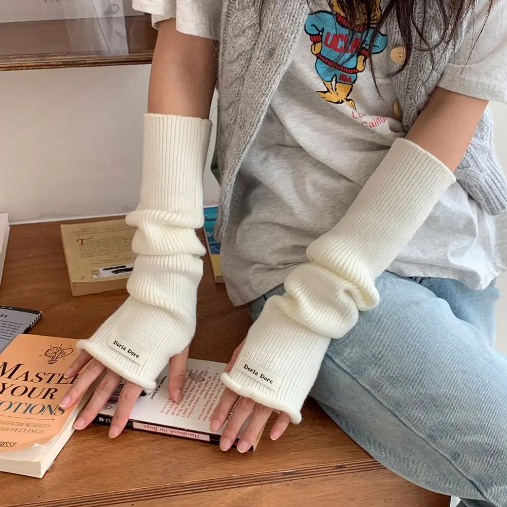 

Korean Style Knitted Warm Sleeves Solid Color Hole Long Fingerless Sleeves Y2k Elastic Warm Arm Covers Clothing Accessories
