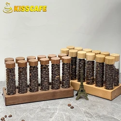 Coffee Beans Storage Tube Single Dose Glass 17g 22g Walnut Based Container With Funnel Espresso Accessories Goods Barista Tools