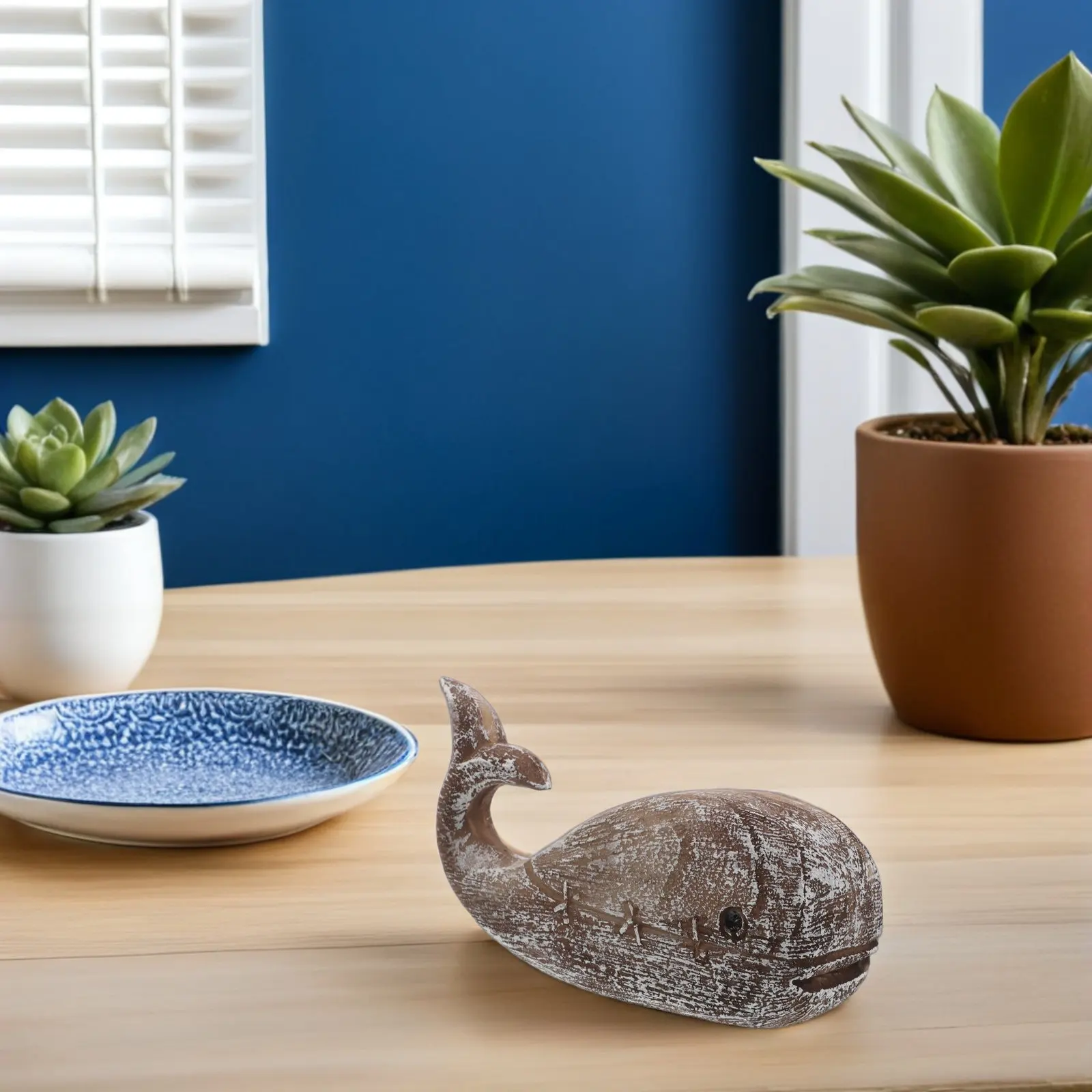 Resin Whale Sculpture Coastal Nautical Decor Rustic Ocean Statue for Beach House Living Room Coffee Table