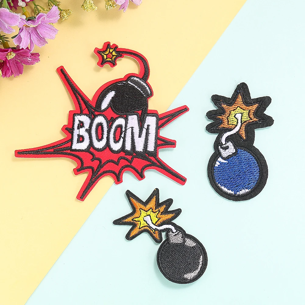 3PCS 블랙 블루 폭탄 붐 Applique 자수 DIY 의류 바느질 용품 패치 의류 장식 예술 공예 스티커 배지에 철