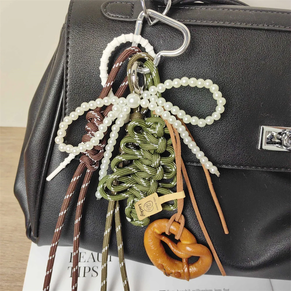 

Bag Charms Miu Style Woven Bag Pendant Christmas Tree Woven Rope DIY Handbags Charms Accessories Decoration Bow Keychain ﻿