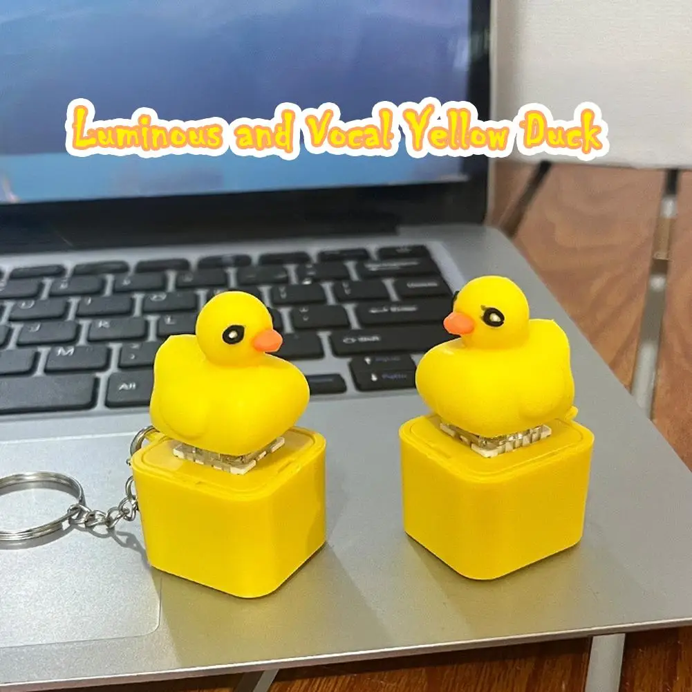 Duckling Quack Fidgety Toy, Duck Keyboard Keycap Regulator Rattle Button Sound Keychain Decorative Ornament Battery Power