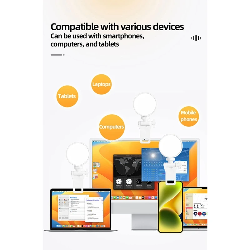 Luce ad anello per Selfie per telefono ricaricabile, Clip per luce del telefono per telefono, Laptop, fotocamera, Selfie, videoconferenza