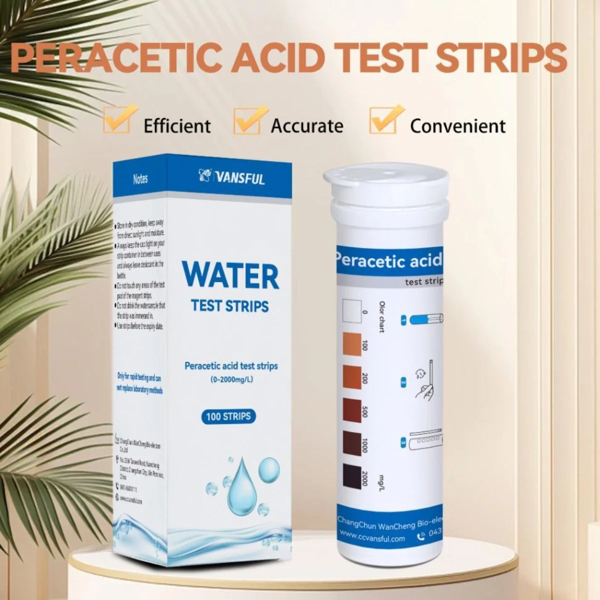 

Peracetic acid water test strips 0-2000 mg/L with 100 PCS