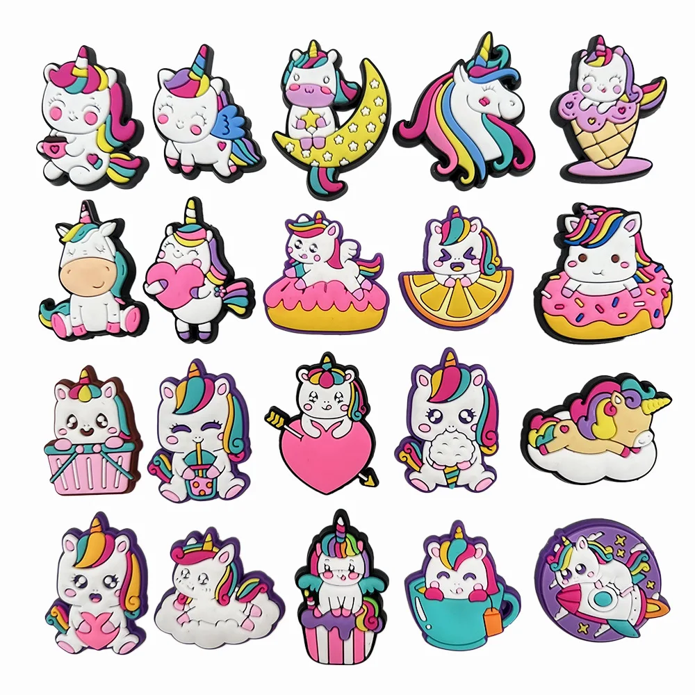 1/20pcs Cute Rainbow Unicorn PVC Shoe Charms Cartoon Magical Horse Clog Decor DIY Accessories For Slides Sandals Little Girls