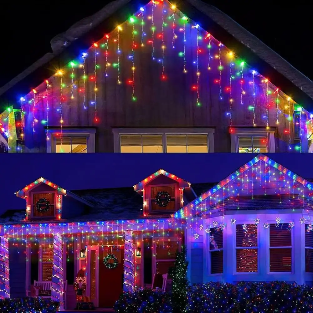 Outdoor Solar Fairy String Lights IP66 Waterproof Waterfall Icicle Lighting For Patio Garden Wedding Holiday Decoration